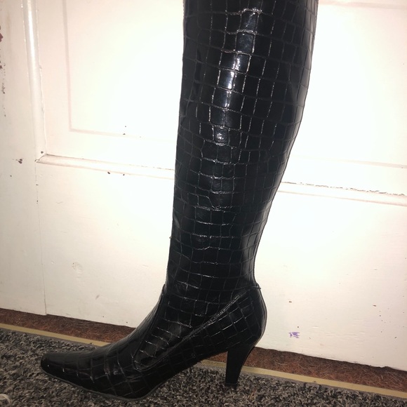 Franco Sarto Black Textured Calf High Boots - Picture 4 of 5